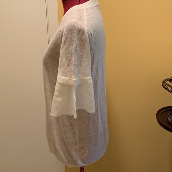 Stefanel Cream Sheer Short Sleeve Tee with ruffle like detail on sleeve - Picture 4 of 10